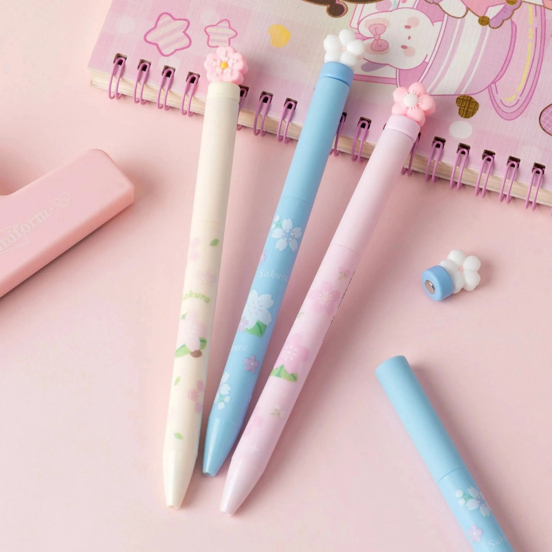 Three Sakura Gel Pen on a Pink background - Tinyminymo