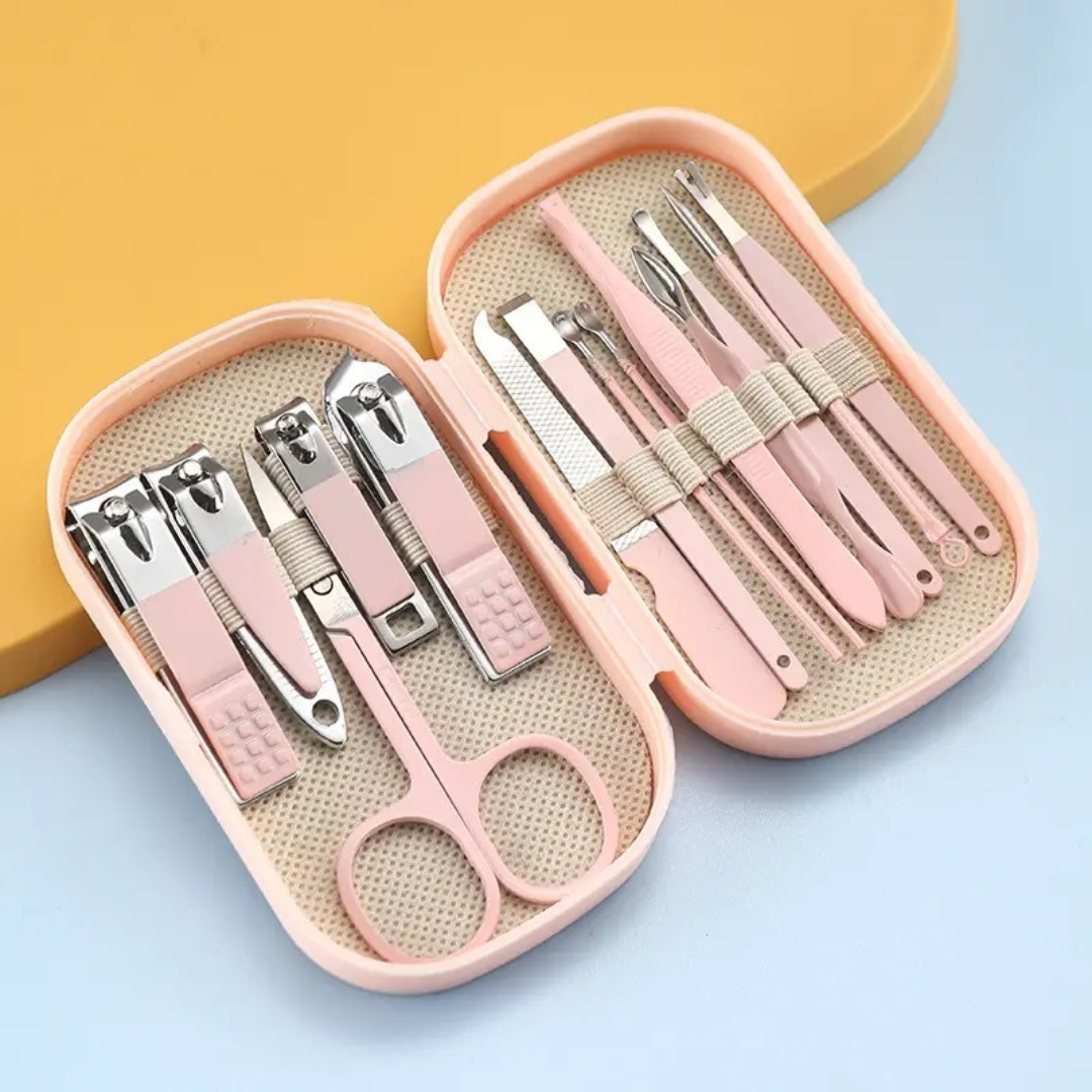 Pink Manicure Kit with Scissors, Clippers and Tweezers, Open Case - Tinyminymo