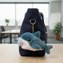 Load image into Gallery viewer, Plush Shark Keychain in Deep Blue Color - Tinyminymo
