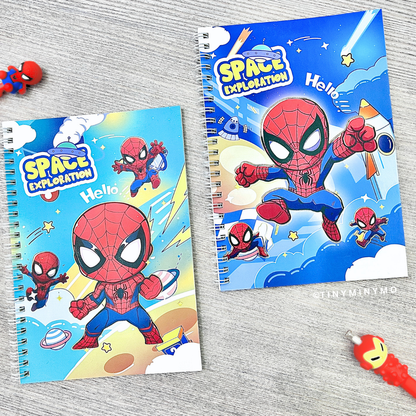 Two Spiderman Notebook with different illustrations on a grey surface - Tinyminymo
