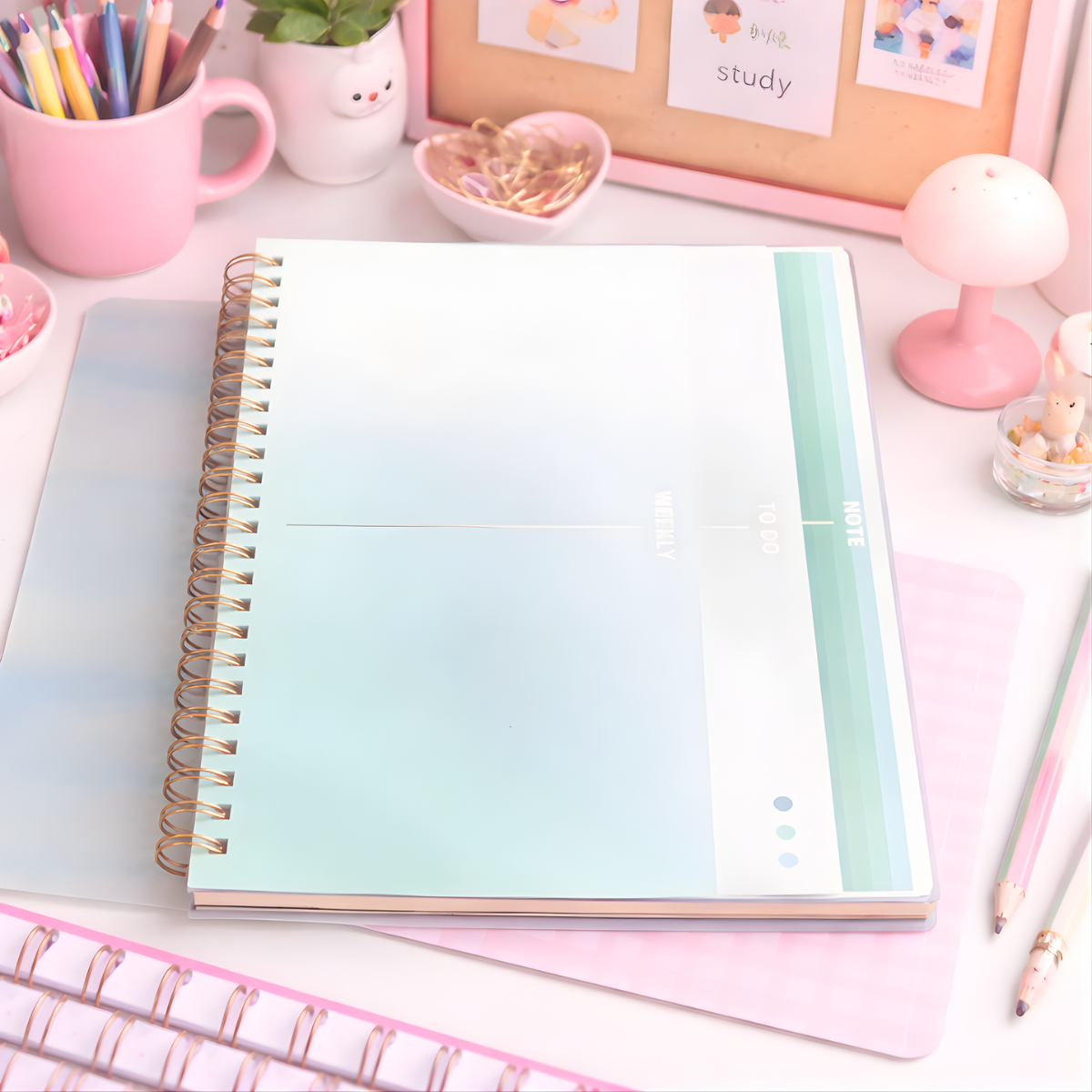 Stylish Green Spiral Planner Notebook on Desk – Tinyminymo