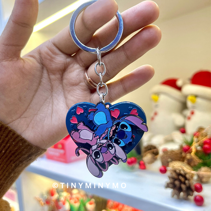Heart-shaped keychain with Stitch Characters - Tinyminymo
