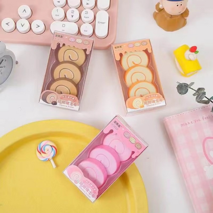 Three Flavourful Sets of Swiss Roll Erasers - Tinyminymo