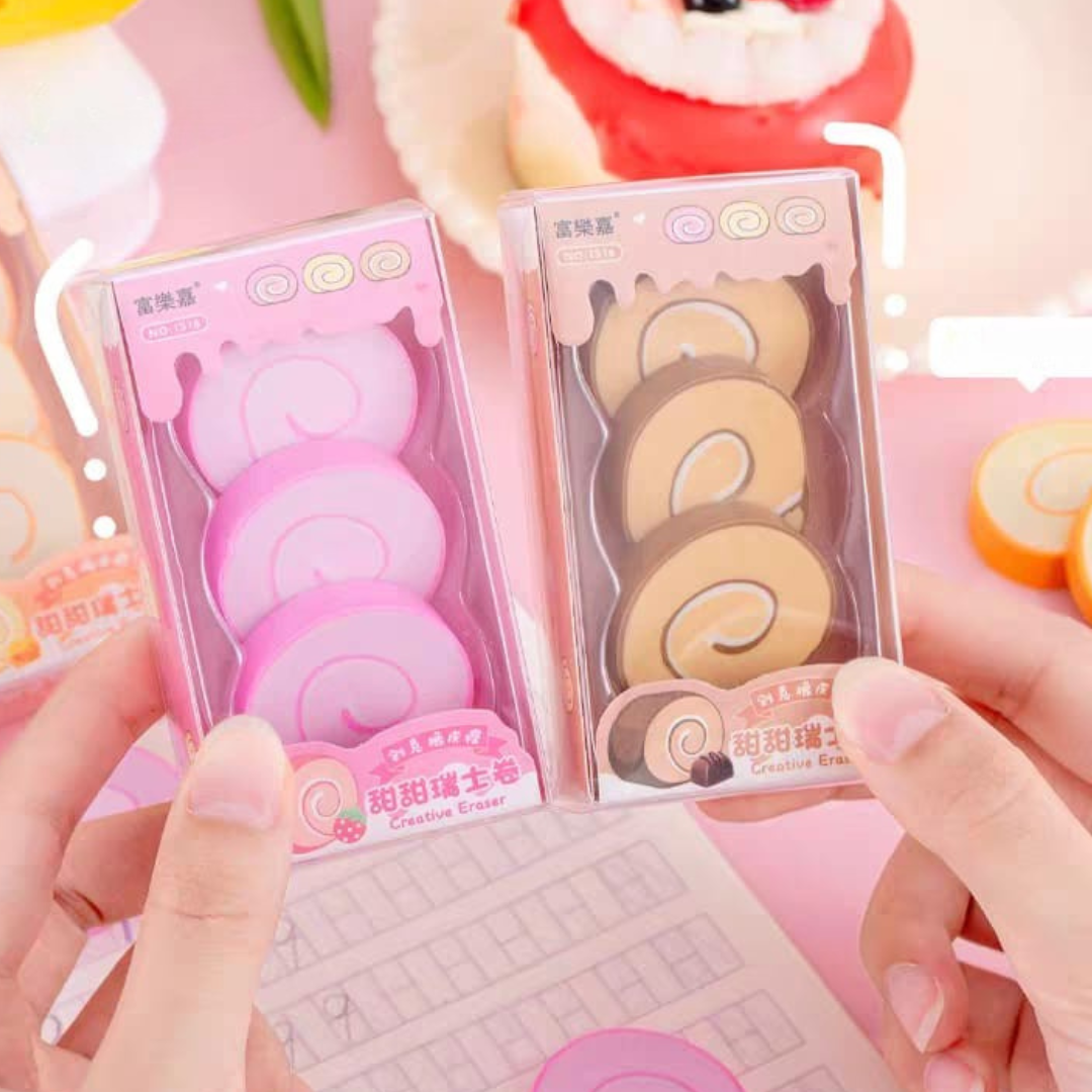 Two Sets of Swiss Roll Eraser Held by Hands - Tinyminymo