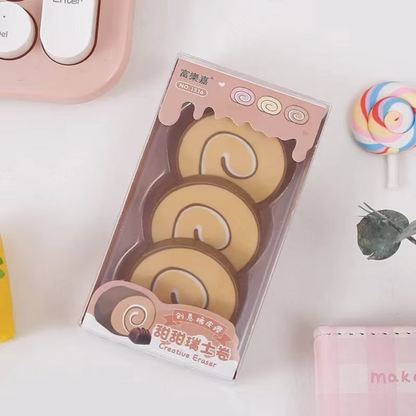 Chocolate Flavour of Swiss Roll Eraser Set - Tinyminymo