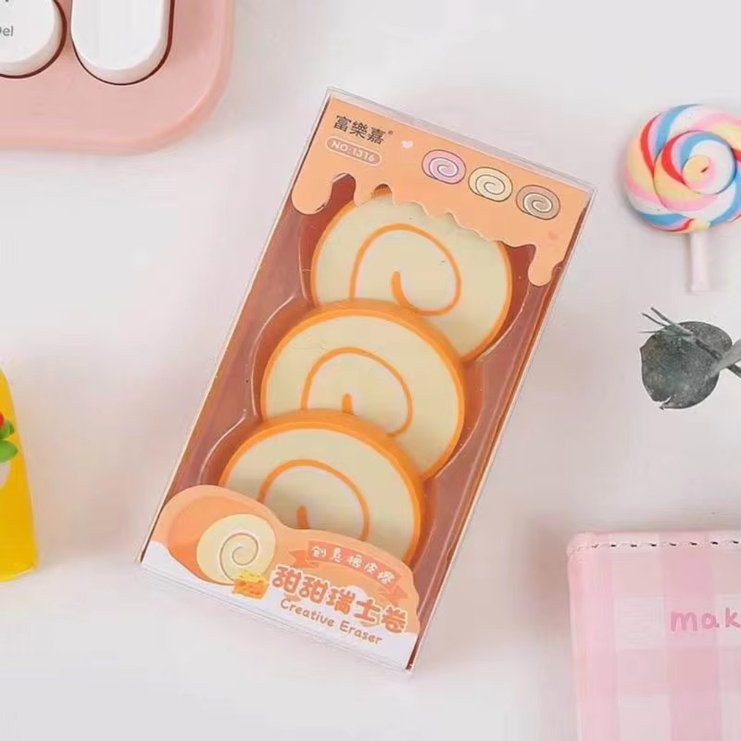 Cheese Flavour of Swiss Roll Eraser Set - Tinyminymo