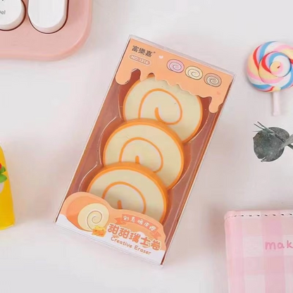 Cheese Flavour of Swiss Roll Eraser Set - Tinyminymo