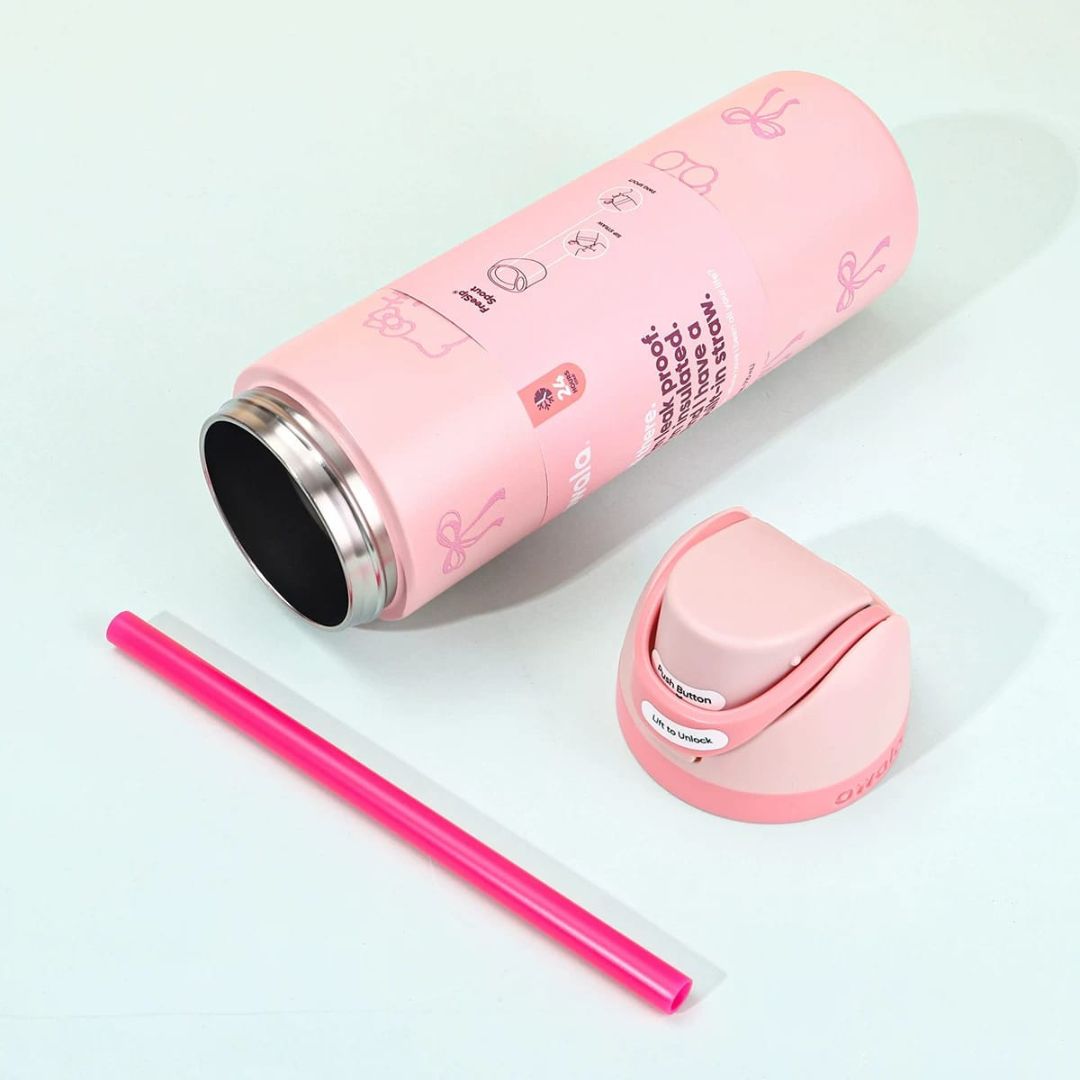 Pink Insulated Water Bottle with Straw and Lid - Tinyminymo