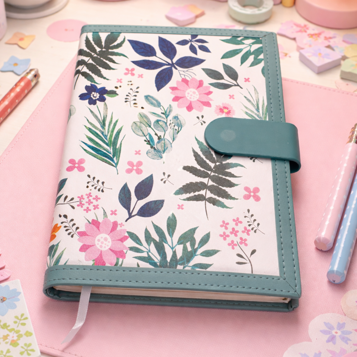 Green Color Notebook in Flower Print - Tinyminymo