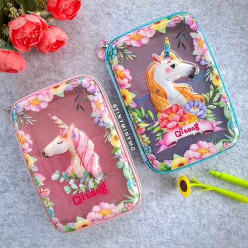 Two Variants of Unicorn Pencil Cases kept on a Desk - Tinyminymo
