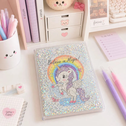 Glittery Notebook with Unicorn Design - Tinyminymo 