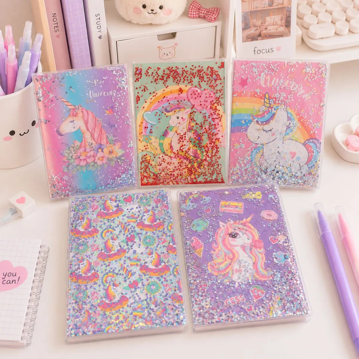 Five Colorful Unicorn Water Cover Notebooks - Tinyminymo