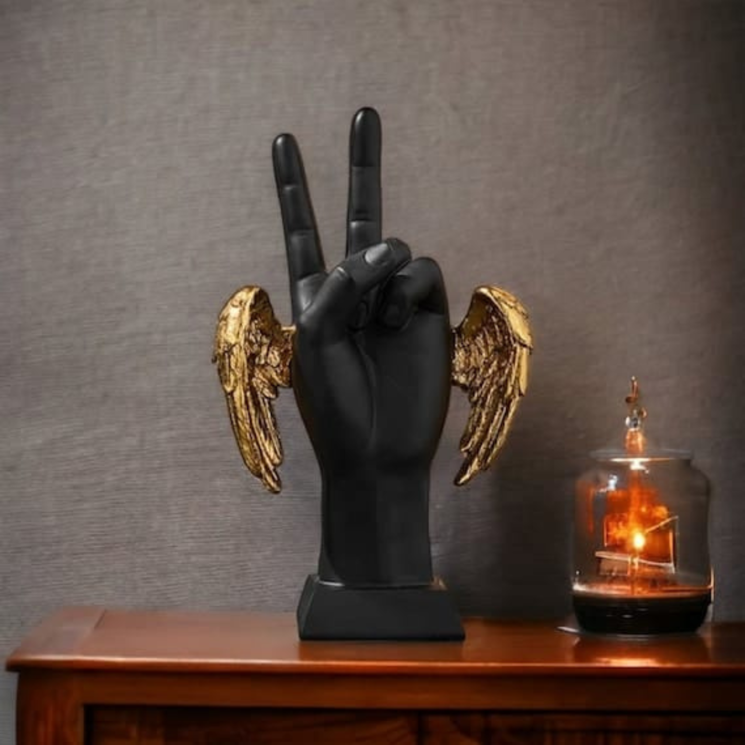 Victory Hand Sign with Golden Wings Showpiece - Tinyminymo