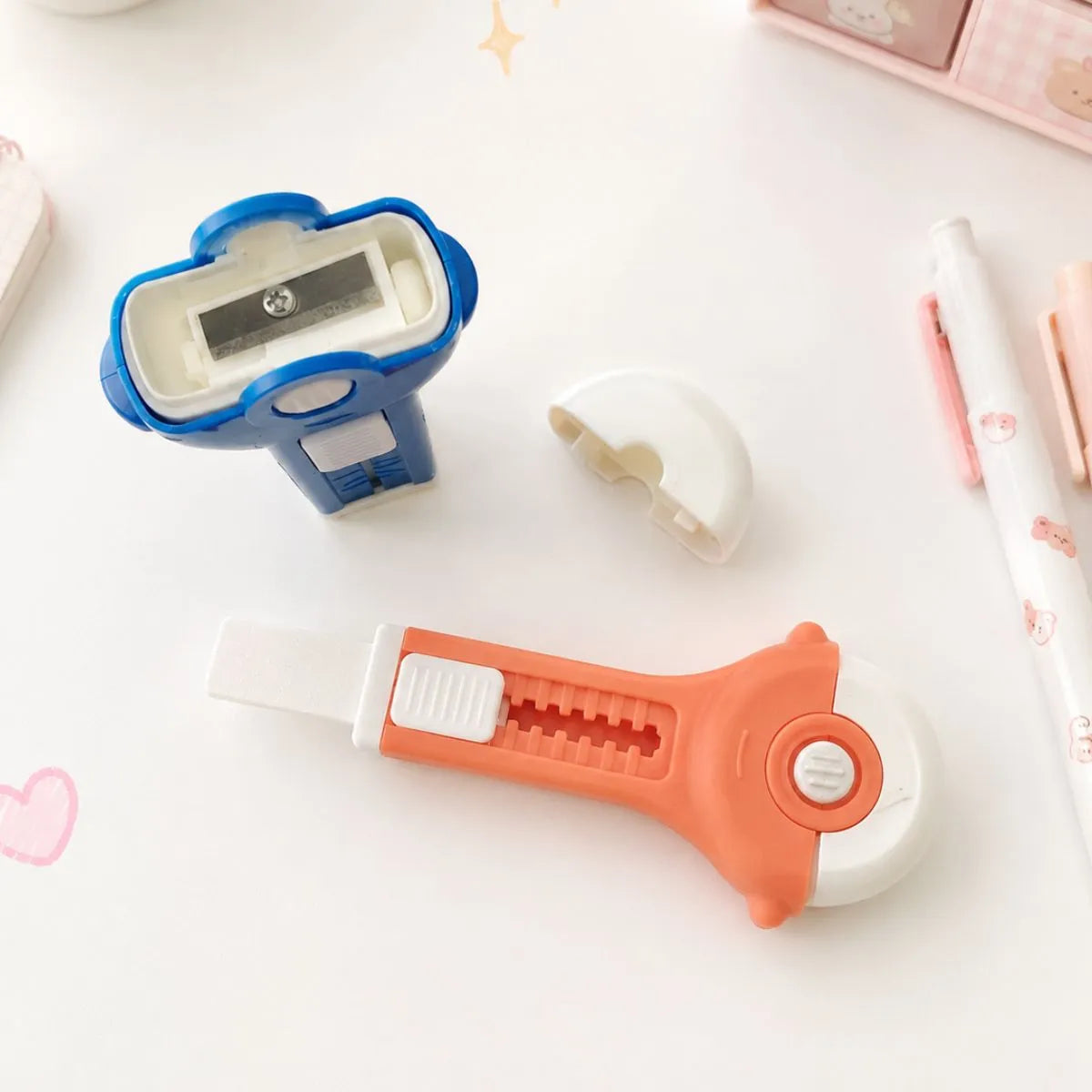 Orange and Blue Wheel Shaped Eraser and Sharpener - Tinyminymo