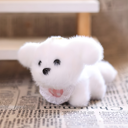 White Color Wiggling Tail Plush Dog Keychain - Tinyminymo