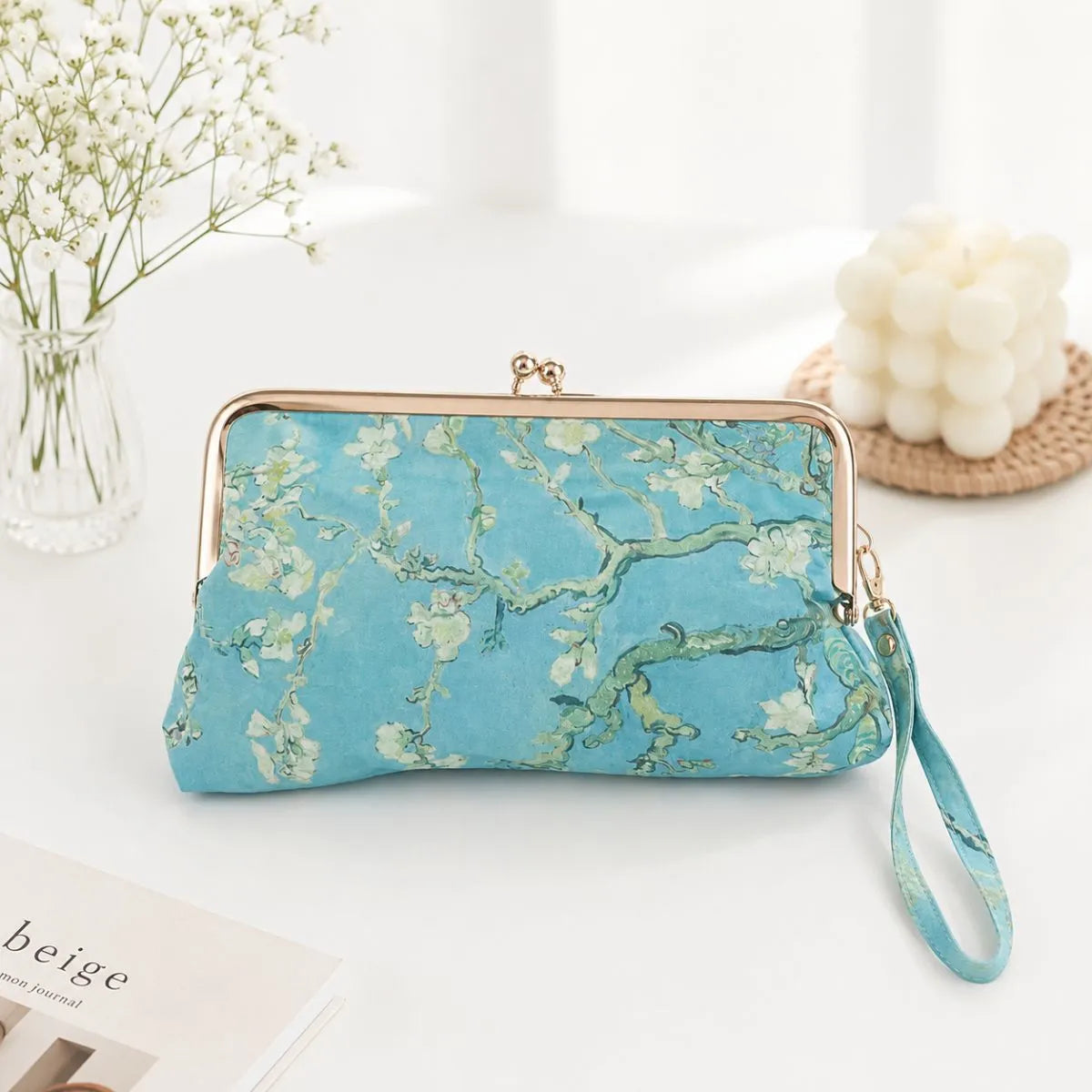Blue Floral Patterned Clutch Bag Umbrella Design - Tinyminymo