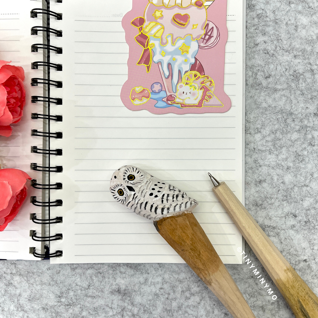 White Owl Design of Wooden Pen - Tinyminymo