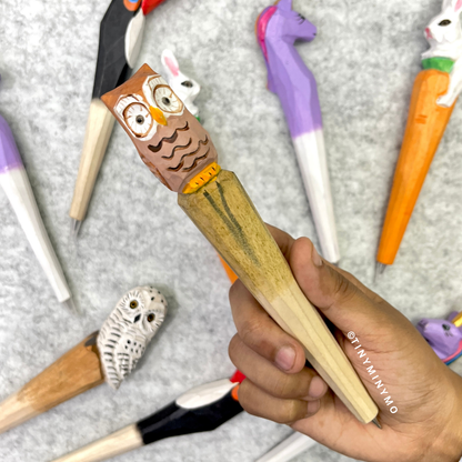 Wooden Pen with Brown Color Owl Design - Tinyminymo