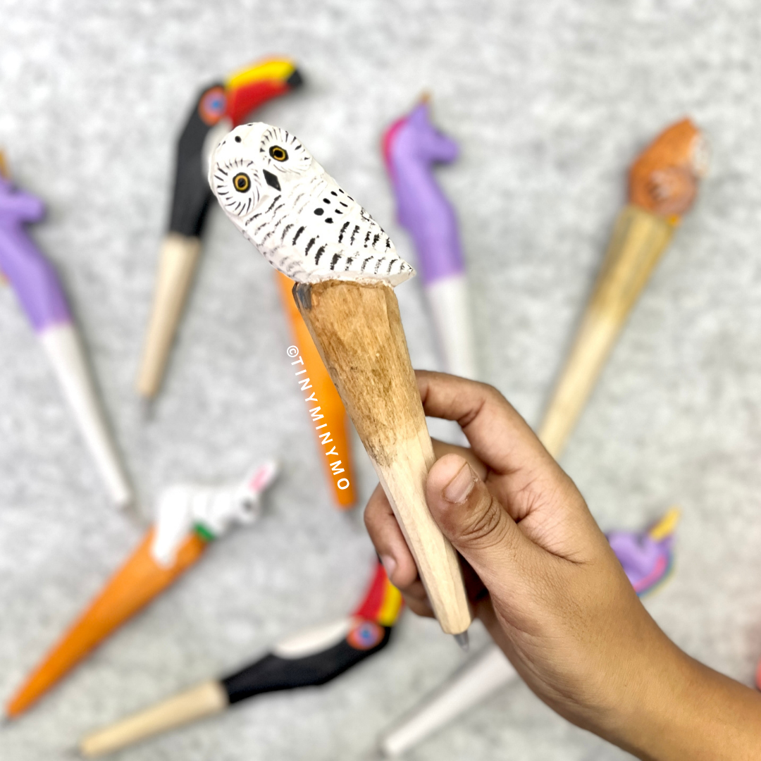 Wooden Pen with White Color Owl Design - Tinyminymo