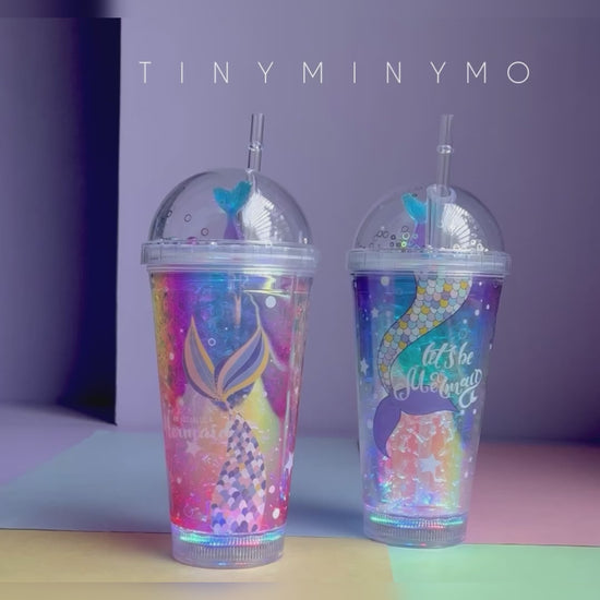 Holographic Mermaid LED Sipper with Straw - Tinyminymo
