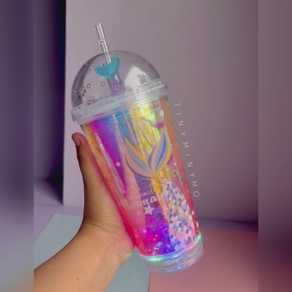 Holographic Mermaid LED Sipper with Straw - Tinyminymo