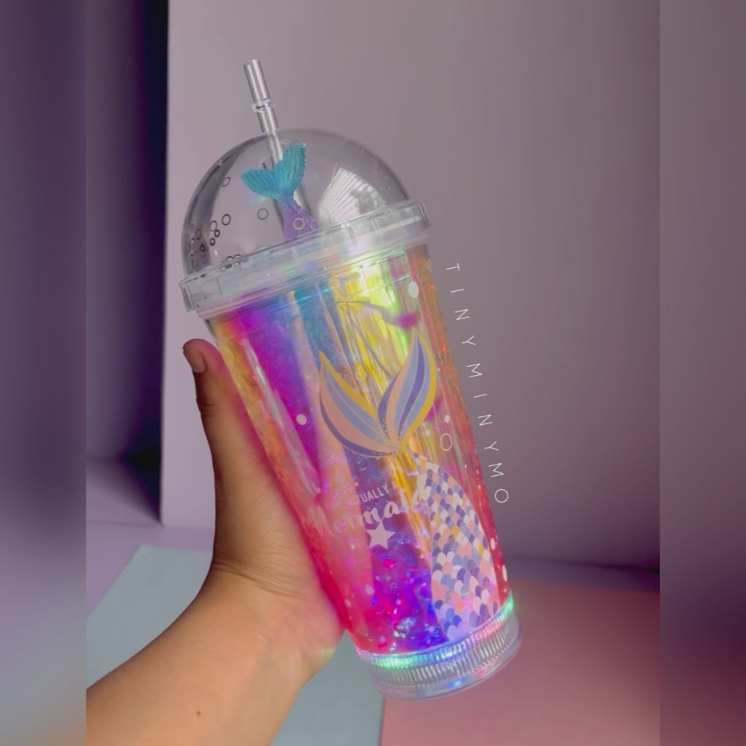 Holographic Mermaid LED Sipper with Straw - Tinyminymo