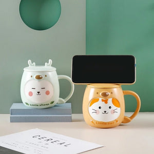 Cute Animal Ceramic Mug with Phone Stand - Tinyminymo