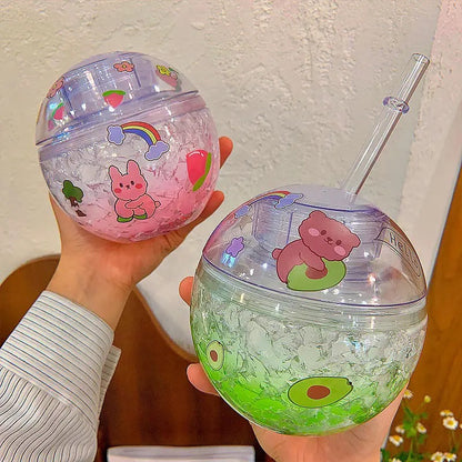 Frosted Round Sipper with Kawaii Sticker - Tinyminymo