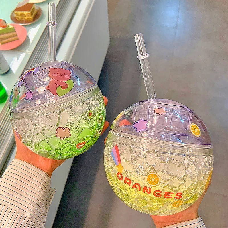Frosted Round Sipper with Kawaii Stickers | Tinyminymo