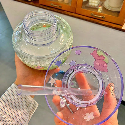 Frosted Round Sipper with Kawaii Sticker - Tinyminymo