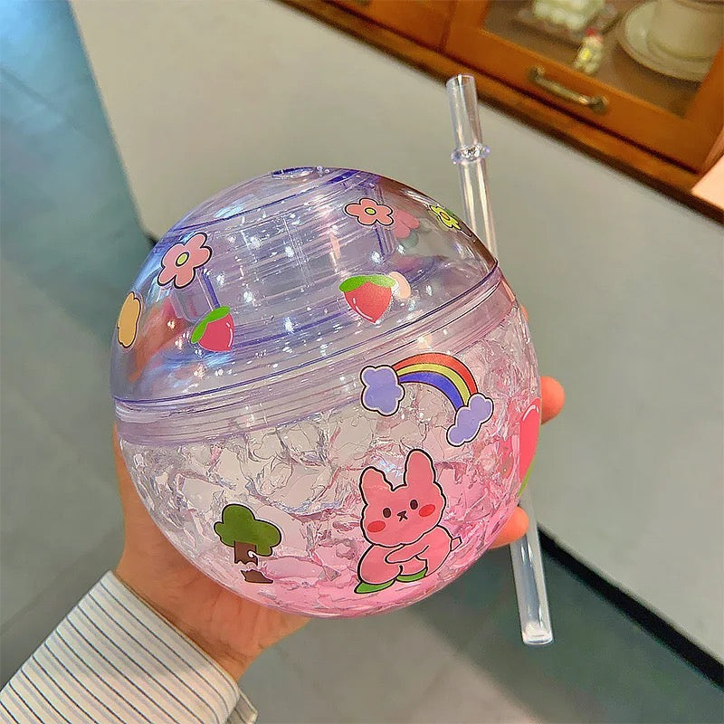 Frosted Round Sipper with Kawaii Stickers | Tinyminymo