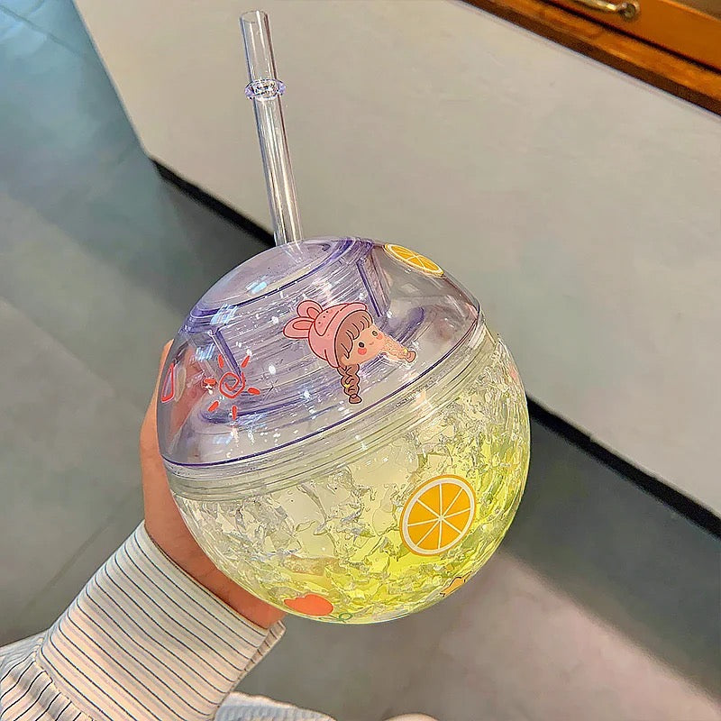 Frosted Round Sipper with Kawaii Stickers | Tinyminymo