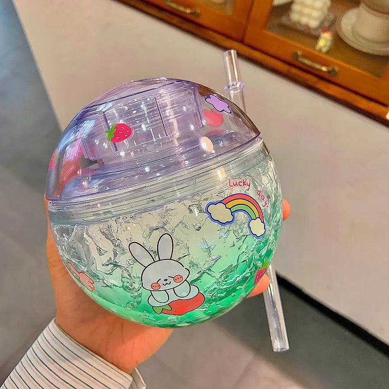 Frosted Round Sipper with Kawaii Stickers | Tinyminymo