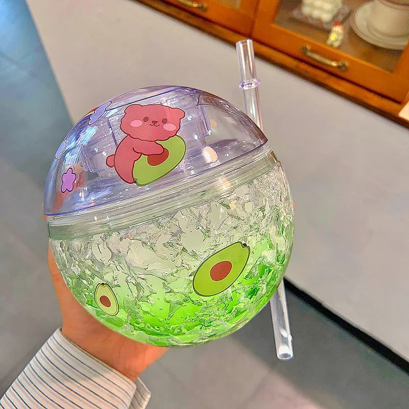 Frosted Round Sipper with Kawaii Stickers | Tinyminymo