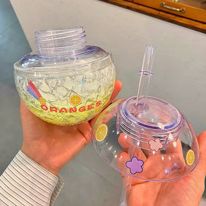 Frosted Round Sipper with Kawaii Sticker - Tinyminymo