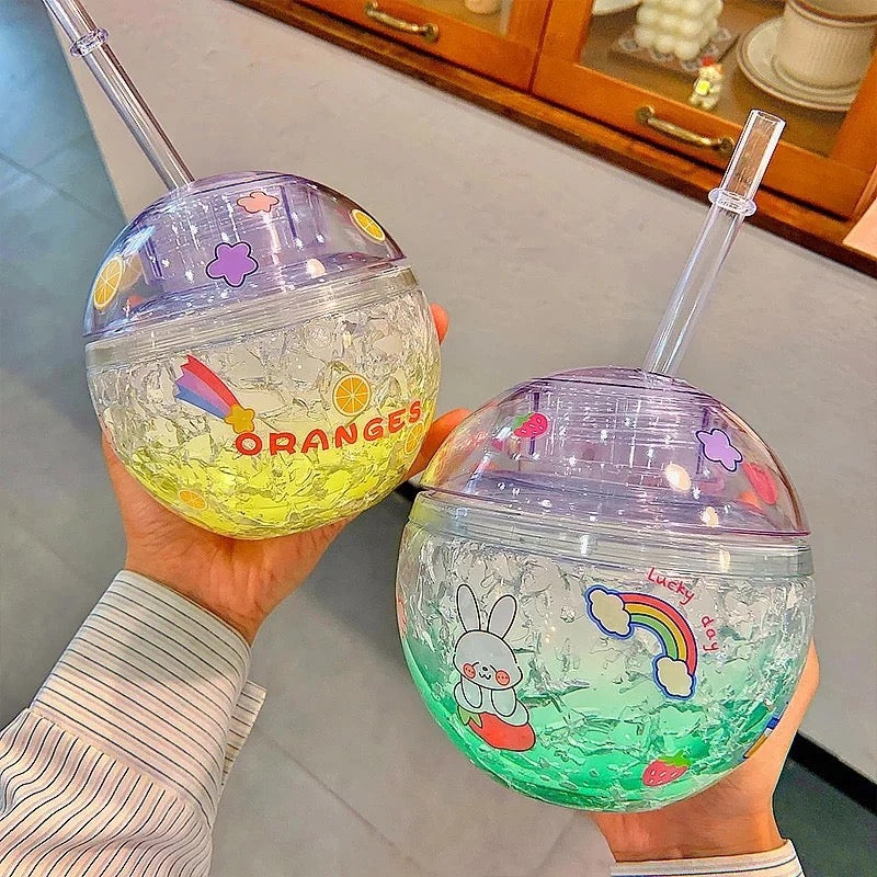 Frosted Round Sipper with Kawaii Stickers | Tinyminymo