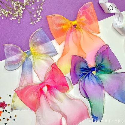 Rainbow Organza Bow Clip