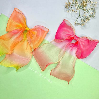 Rainbow Organza Bow Clip