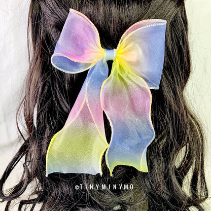 Rainbow Organza Bow Clip