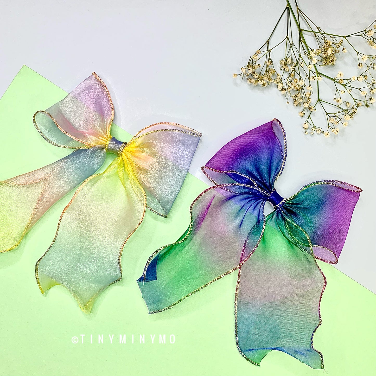 Rainbow Organza Bow Clip