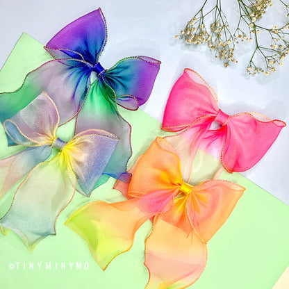Rainbow Organza Bow Clip