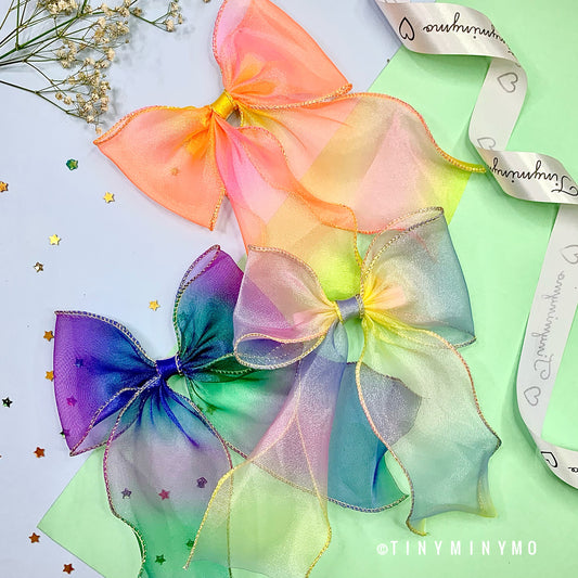 Rainbow Organza Bow Clip