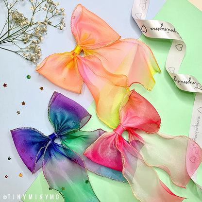 Rainbow Organza Bow Clip