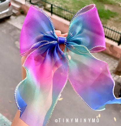 Rainbow Organza Bow Clip