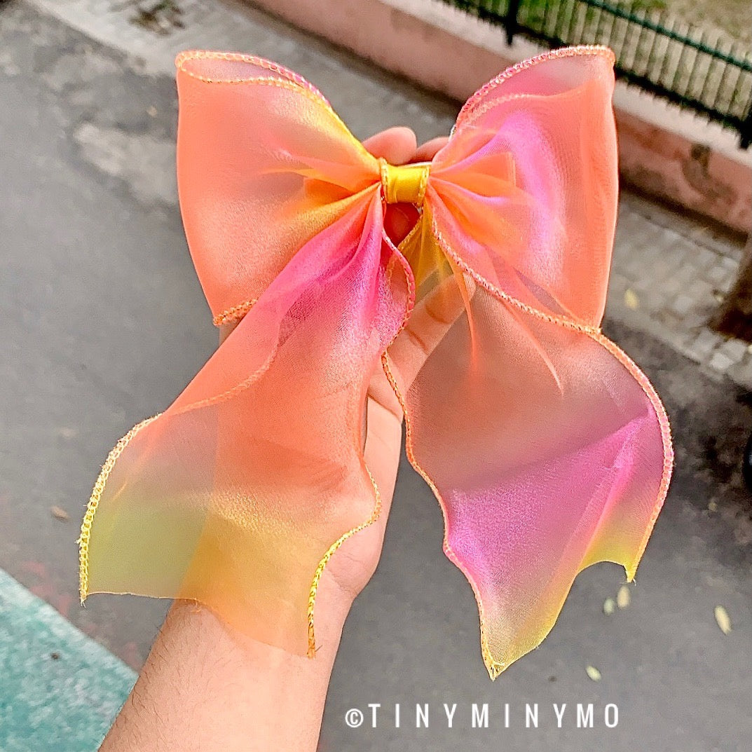 Rainbow Organza Bow Clip