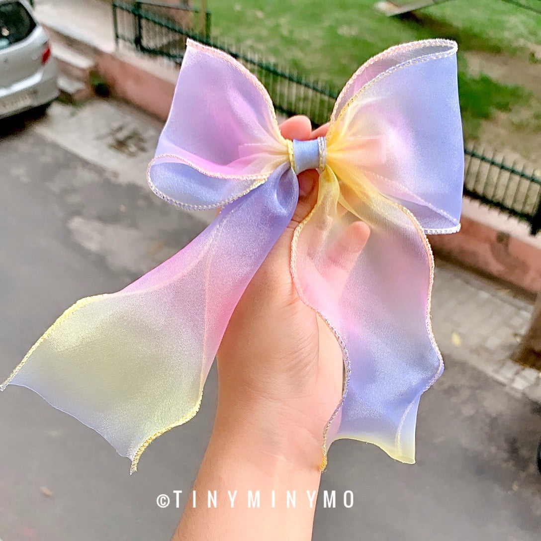 Rainbow Organza Bow Clip