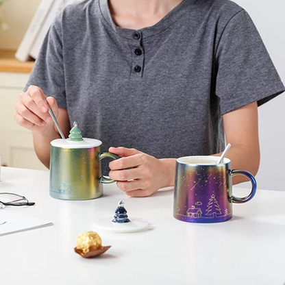 Holographic Christmas Mug with Lid and Spoon - Tinyminymo