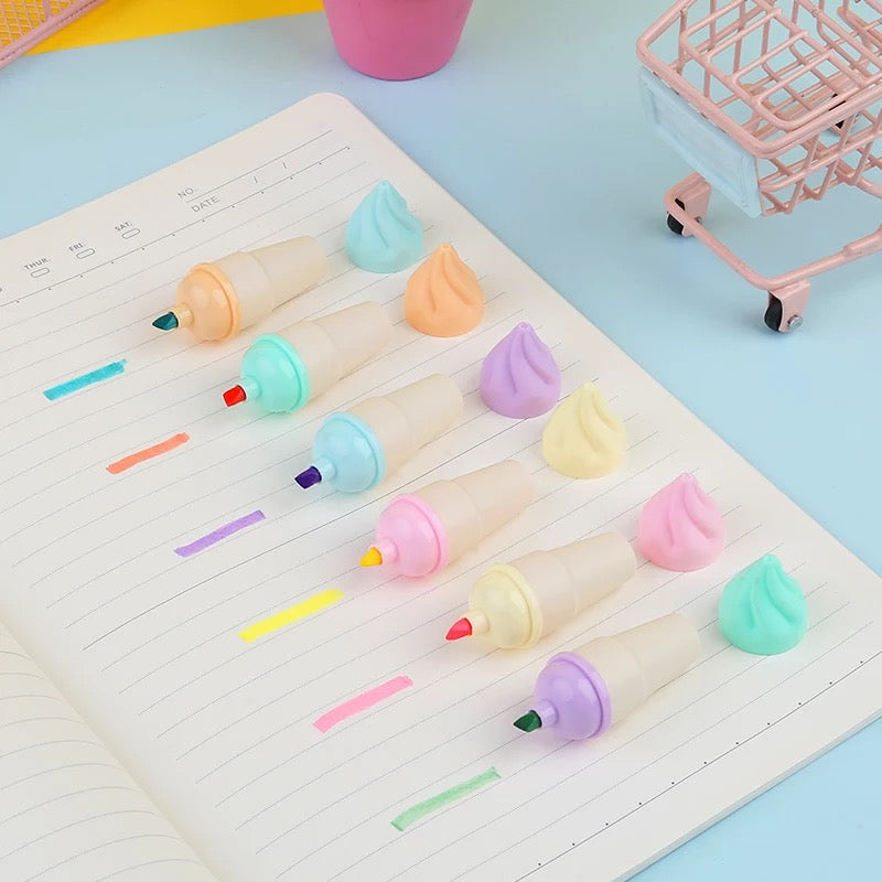 Kawaii Mini Ice-Cream Highlighters - Set of 6 - Tinyminymo