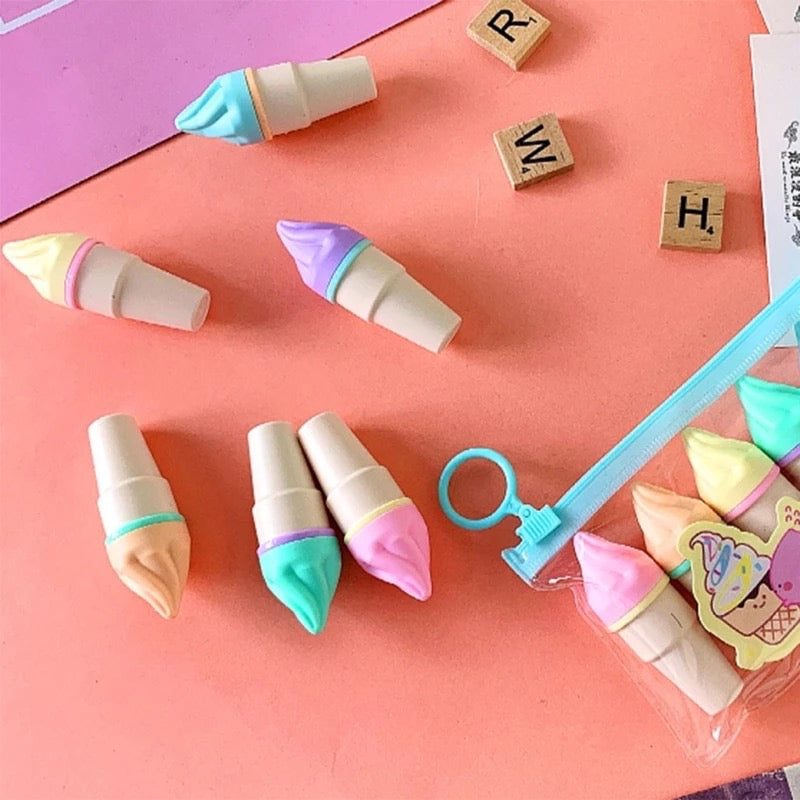 Kawaii Mini Ice-Cream Highlighters - Set of 6 - Tinyminymo