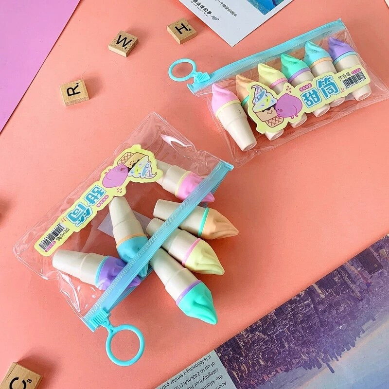 Kawaii Mini Ice-Cream Highlighters - Set of 6 - Tinyminymo